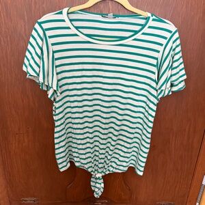 Green Envelope White and Green Striped Short Sleeve Top